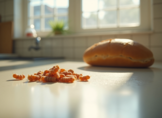 Cuisine propre avec des maggots près du pain en lumière naturelle