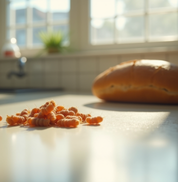 Cuisine propre avec des maggots près du pain en lumière naturelle