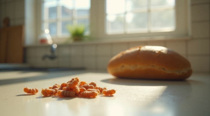 Cuisine propre avec des maggots près du pain en lumière naturelle