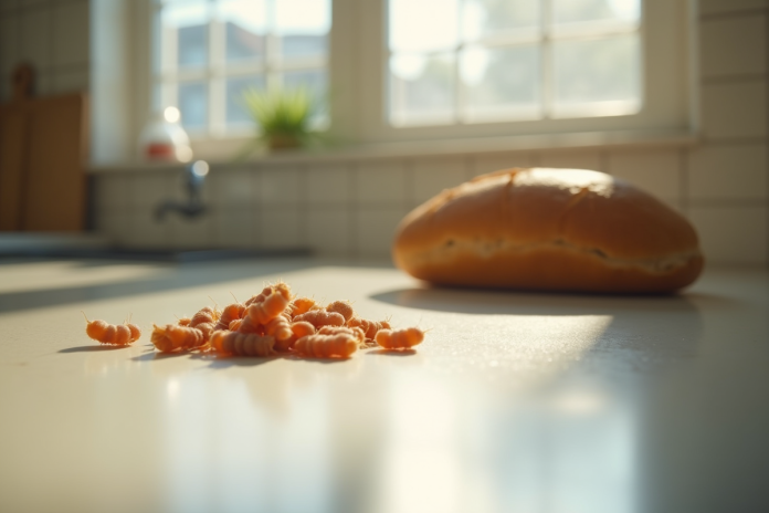 Cuisine propre avec des maggots près du pain en lumière naturelle