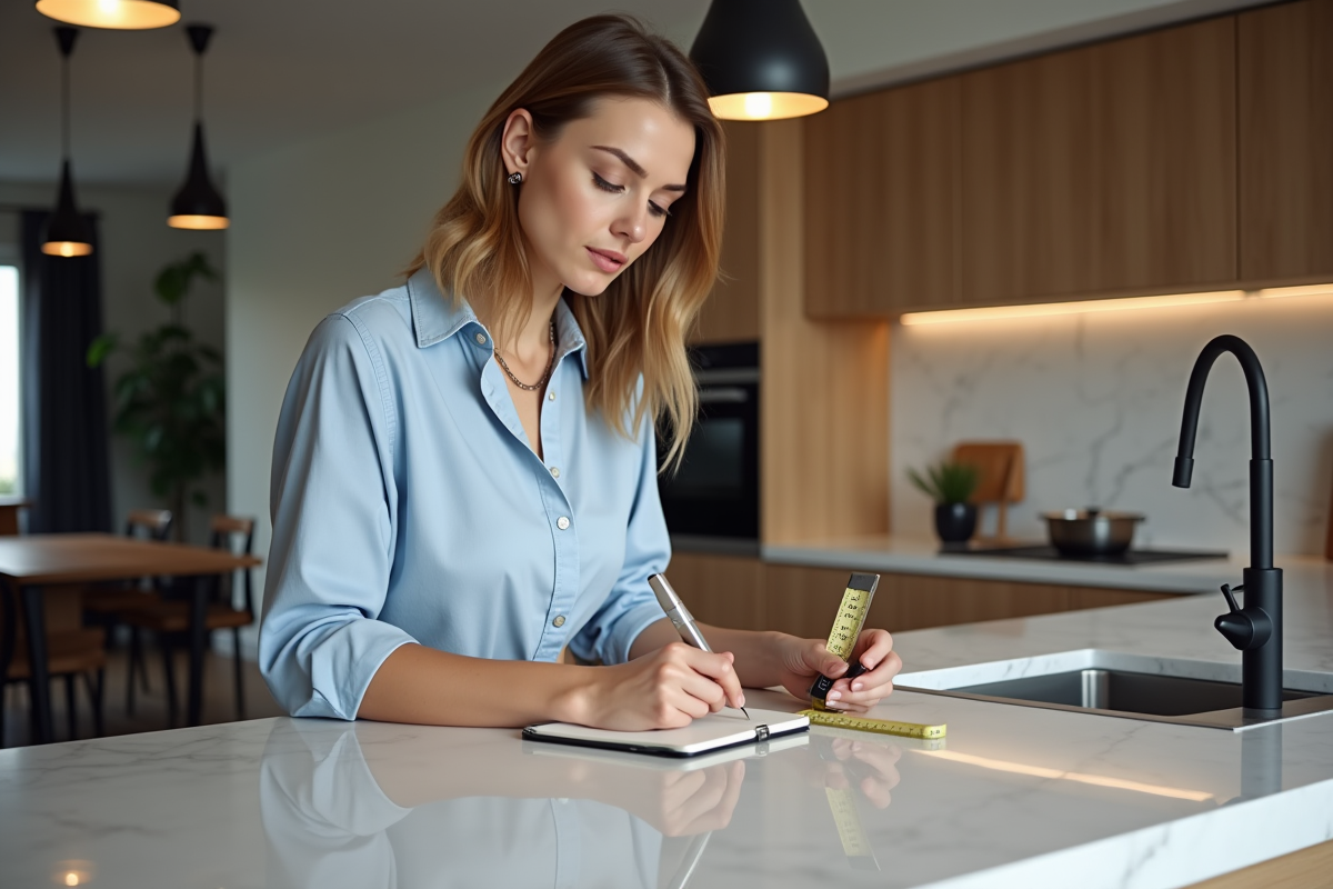 Decoratrice intérieure mesure luminaires cuisine moderne