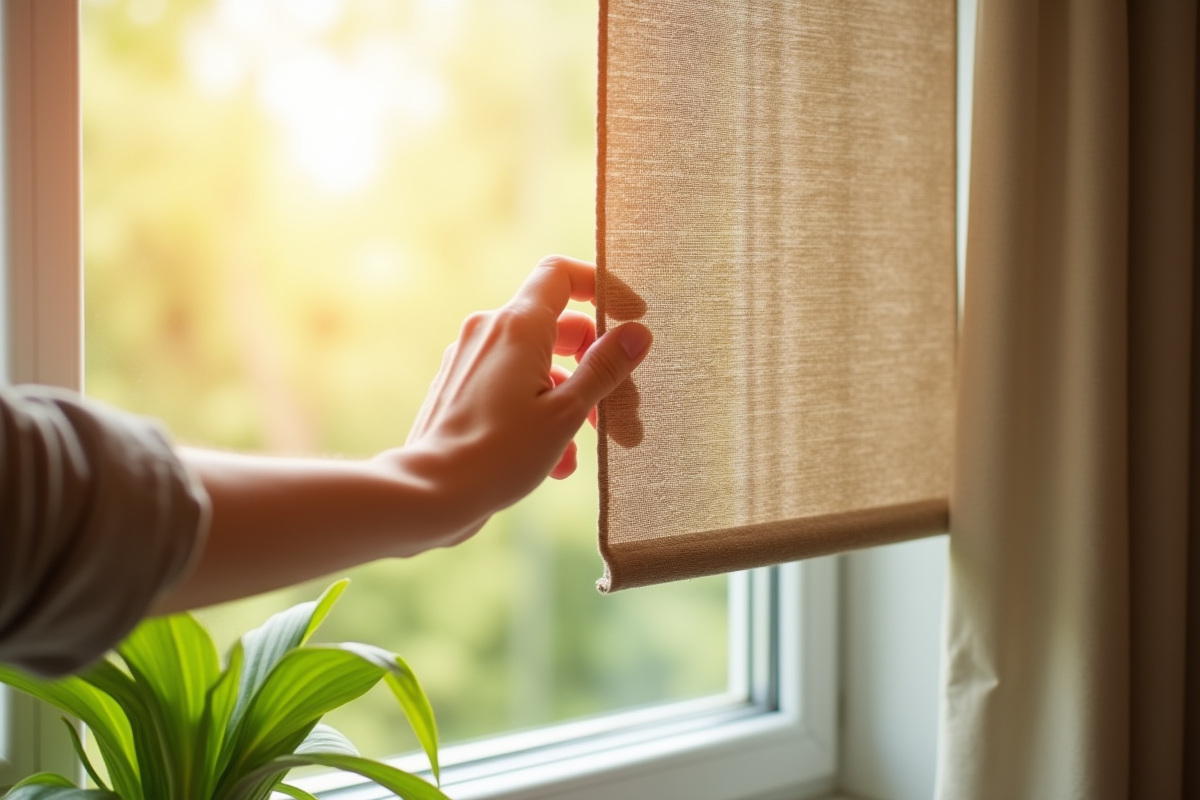 Main ajustant un store thermique avec lumière d