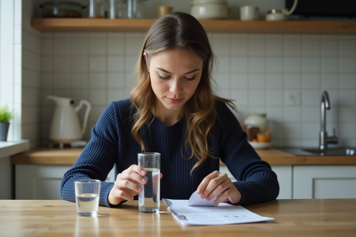 Jeune femme vérifiant un kit de test d