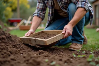 Outils manuels pour séparer terre et cailloux dans un jardin