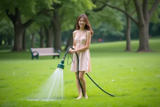 Pelouse verdoyante et bien entretenue dans un jardin ensoleillé