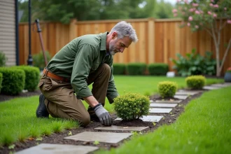 Jardin bien aménagé avec fleurs et espaces verts accueillants