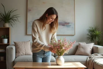 Intérieur d'une maison chaleureusement décoré avec lumière naturelle
