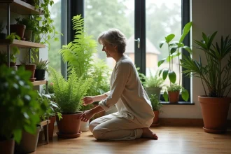 coin de jardin aménagé avec des plantes et un banc confortable