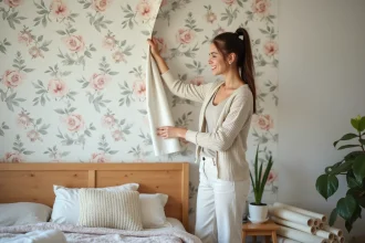 Chambre décorée avec du papier peint moderne et tendance