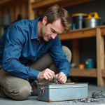Organisation parfaite de la caisse à outils : astuces et conseils efficaces Homme moyen âge organise outils dans un garage