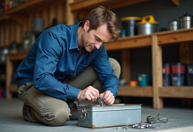 Organisation parfaite de la caisse à outils : astuces et conseils efficaces Homme moyen âge organise outils dans un garage