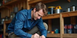 Organisation parfaite de la caisse à outils : astuces et conseils efficaces Homme moyen âge organise outils dans un garage