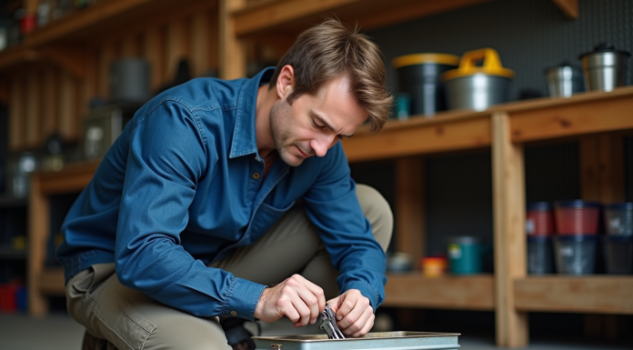 Organisation parfaite de la caisse à outils : astuces et conseils efficaces Homme moyen âge organise outils dans un garage