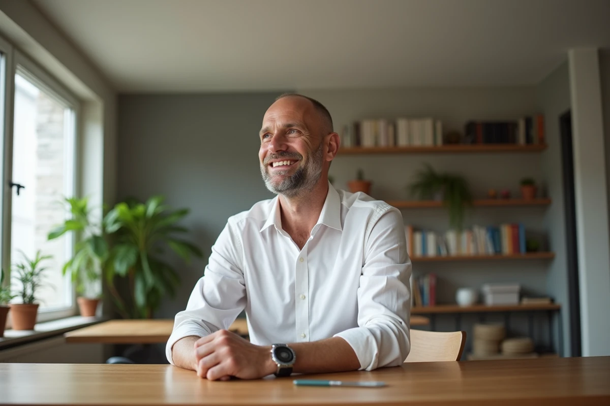 Homme assis regardant le plafond dans une salle &agrave; manger