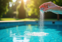 Piscine extérieure brillante sous le soleil avec traitement