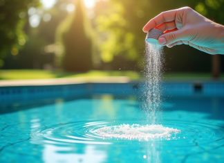 Clarifier l’eau : quel produit efficace pour une piscine cristalline ? Piscine extérieure brillante sous le soleil avec traitement
