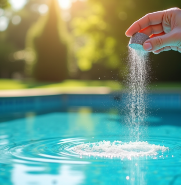 Clarifier l’eau : quel produit efficace pour une piscine cristalline ? Piscine extérieure brillante sous le soleil avec traitement