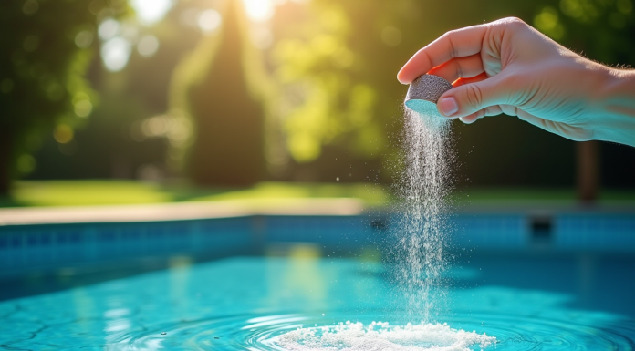 Piscine extérieure brillante sous le soleil avec traitement