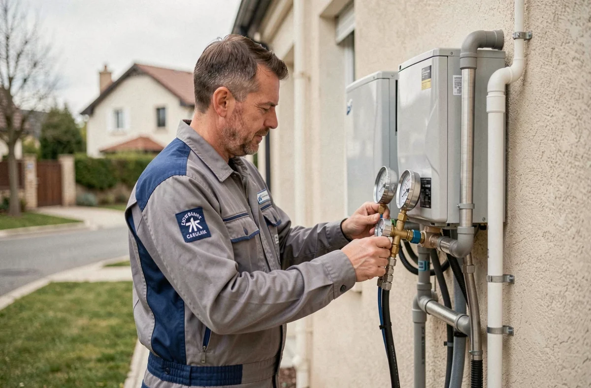 Spécialiste de SN Sani-Climat effectuant la maintenance d'un système de climatisation multi-split en Indre-et-Loire