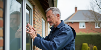 Vieillissement du PVC : caractéristiques, facteurs et impacts à connaître en 2025 Technicien vérifiant un cadre PVC extérieur vieillissant