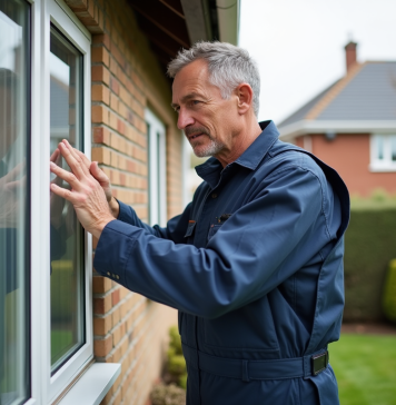 Vieillissement du PVC : caractéristiques, facteurs et impacts à connaître en 2025 Technicien vérifiant un cadre PVC extérieur vieillissant
